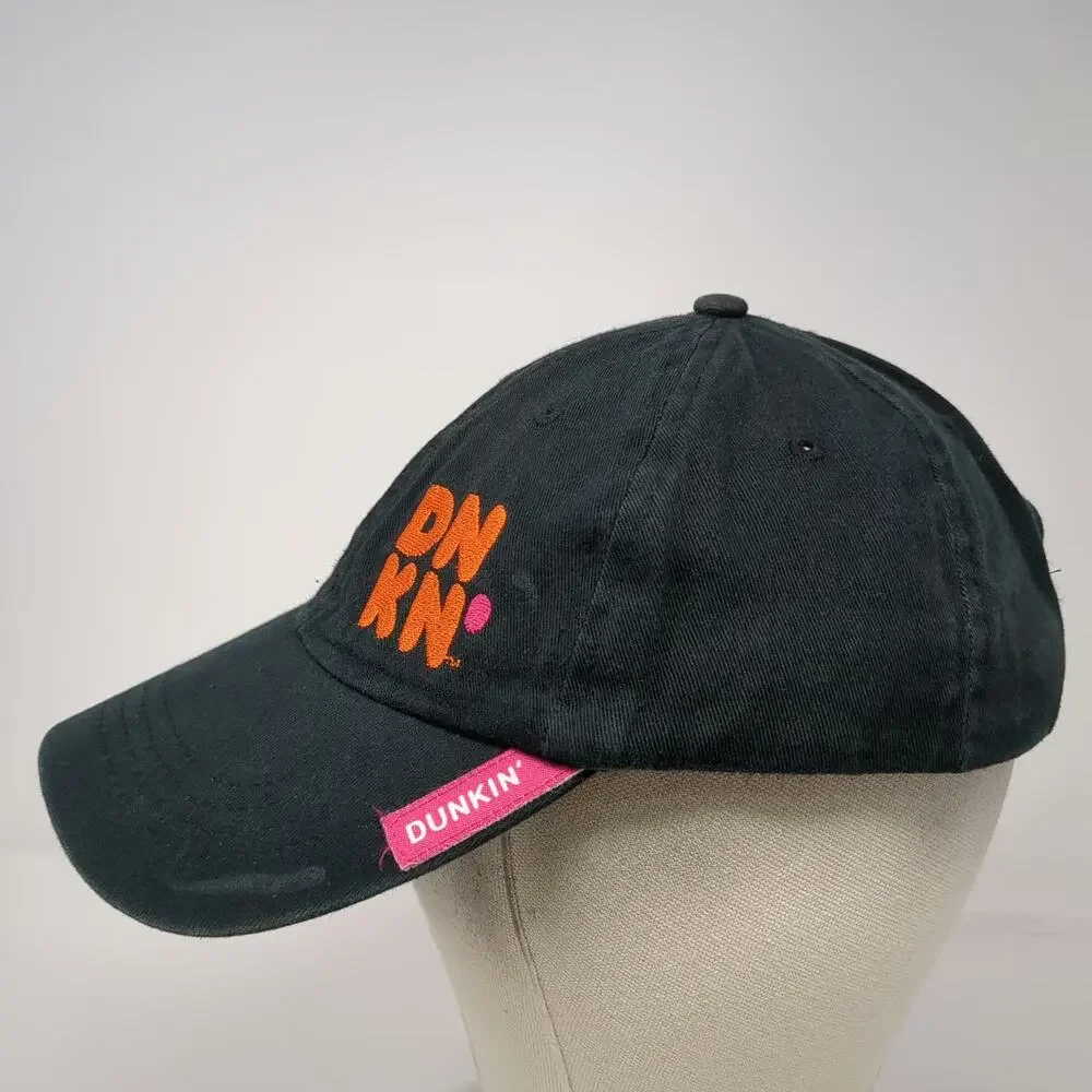 Dunkin' Baseball Cap Black One Size Strapback DNKN Logo Embroidered Brim Tag Hat